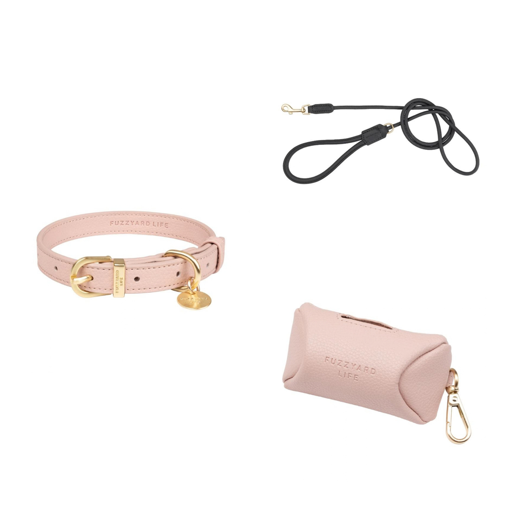 FuzzYard Life Atelier walk set: matching dog collar, rope lead and poop bag dispenser