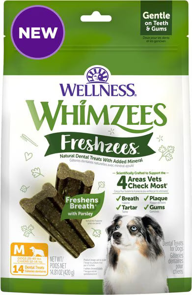 Whimzees by Wellness Freshzees Fresh Breath Medium Breed Natural Dental Treat for Dogs (14ct)