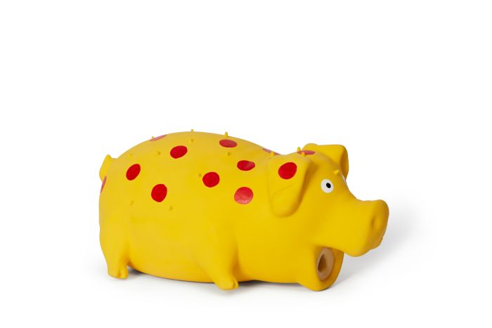 Bud'Z - Latex Spotted Pig Squeaker Yellow Dog 8in