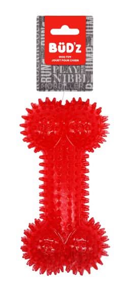 Bud'Z - Rubber Dog Toy Spiked Bone, Red