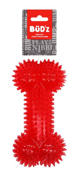 Bud'Z - Rubber Dog Toy Spiked Bone, Red