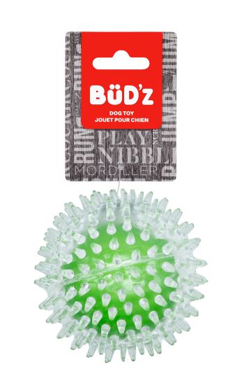 Bud'Z - Rubber Dog Toy Transparent Spiked Ball, Green