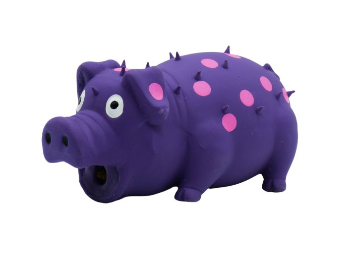 Bud'Z Latex Dog Toy With Squeaker - Purple Pig With Pink Dots Dog