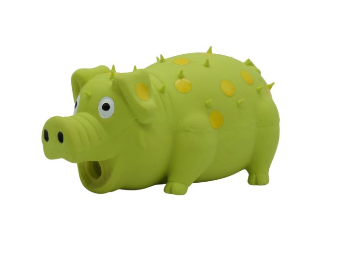 Bud'Z - Latex Dog Toy With Squeaker Green Pig With Yellow Dots