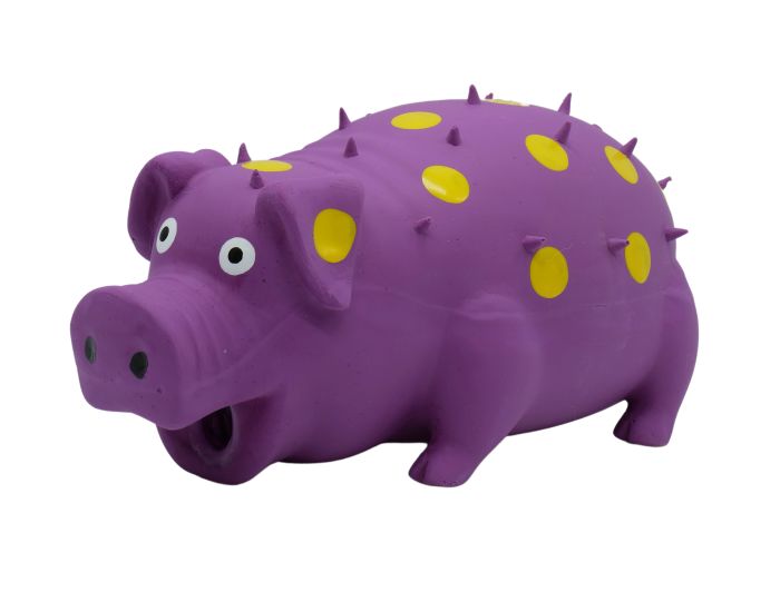 Bud'Z - Latex Dog Toy With Squeaker Purple Pig With Yellow Dots