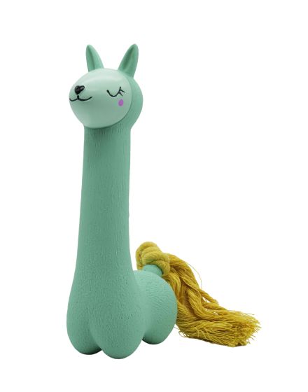 Bud'Z - Latex Dog Toy With Squeaker Turquoise Lama With Yellow Tail