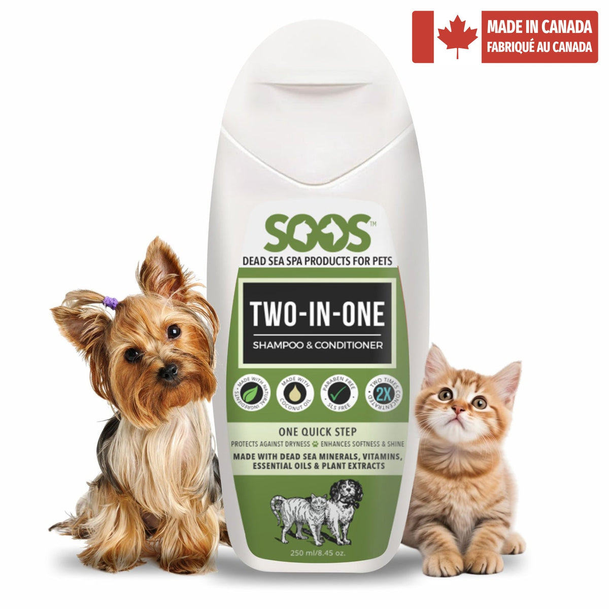 Soos Natural Dead Sea Two-In-One Pet Shampoo & Conditioner For Dogs & Cats