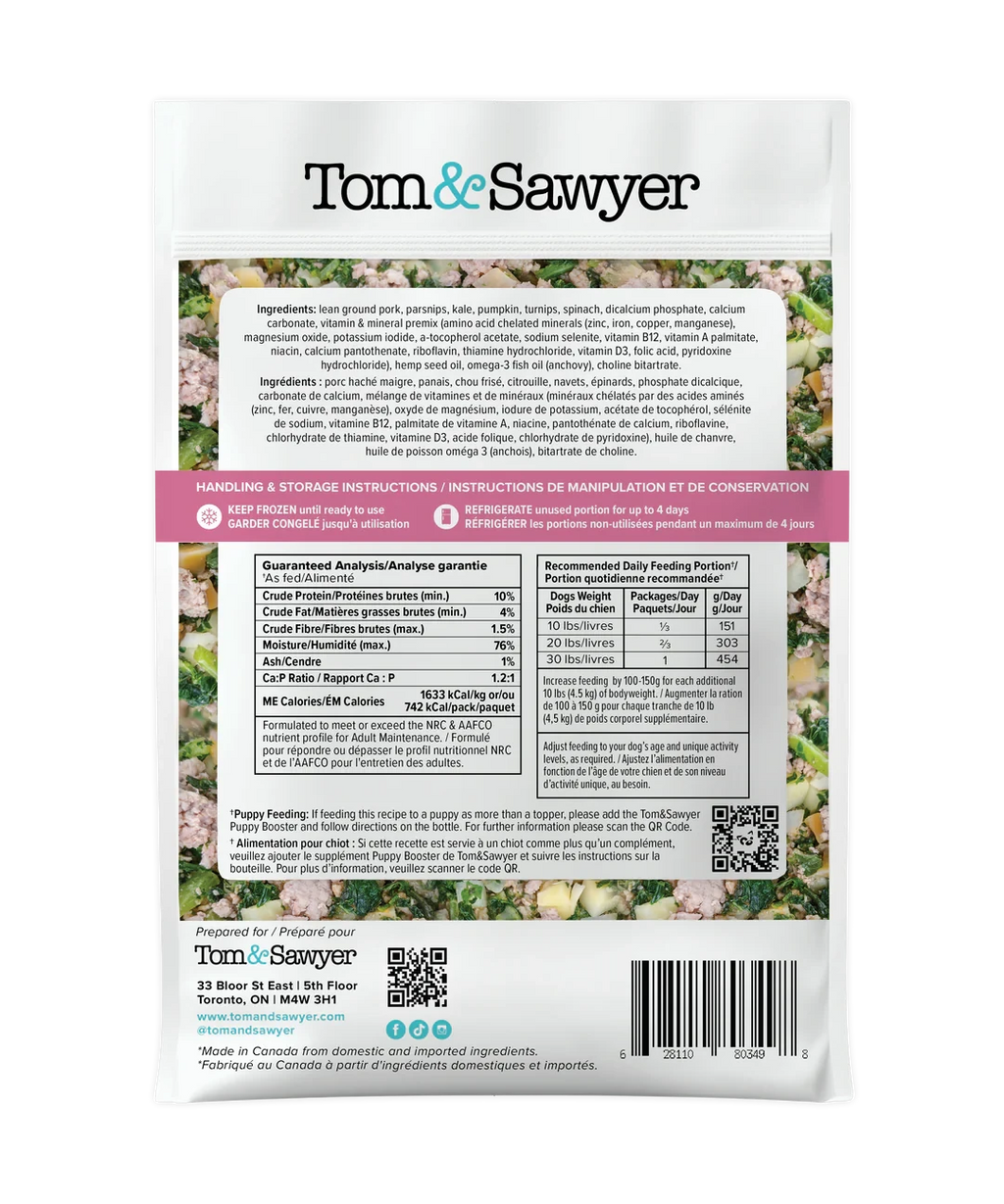 Tom&Sawyer - Classic Pork Stew Gently Cooked Frozen Meals for Dogs