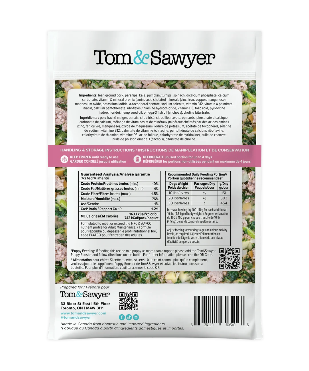 Tom&Sawyer - Classic Pork Stew Gently Cooked Frozen Meals for Dogs