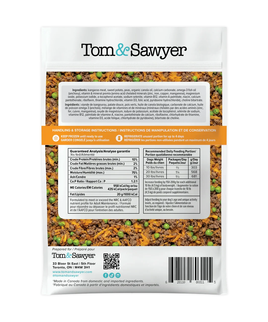 Tom&Sawyer - Kangaroo Gently Cooked Frozen Meals for Dog