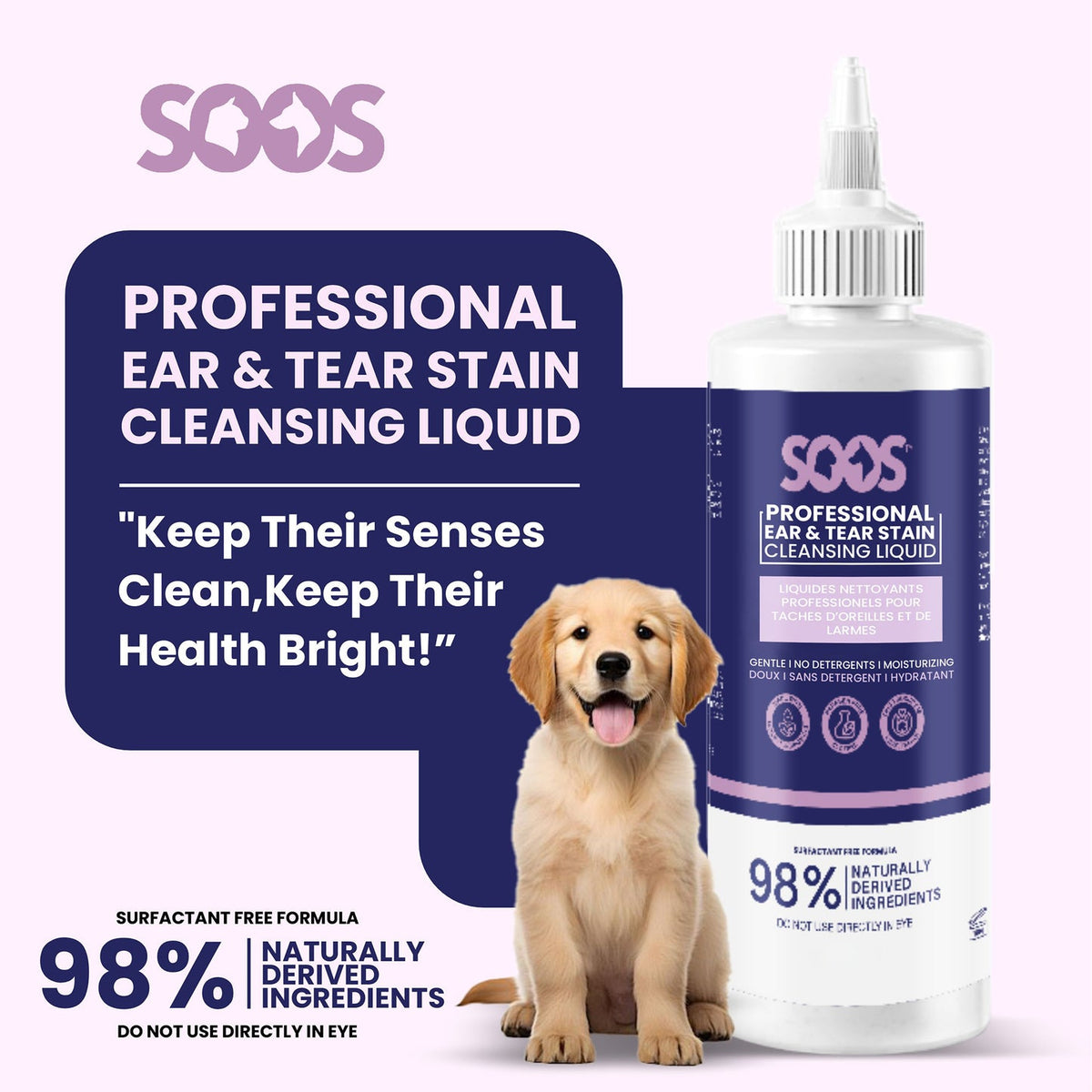 Soos Natural Ear & Tear Stain Cleansing Liquid for Pets