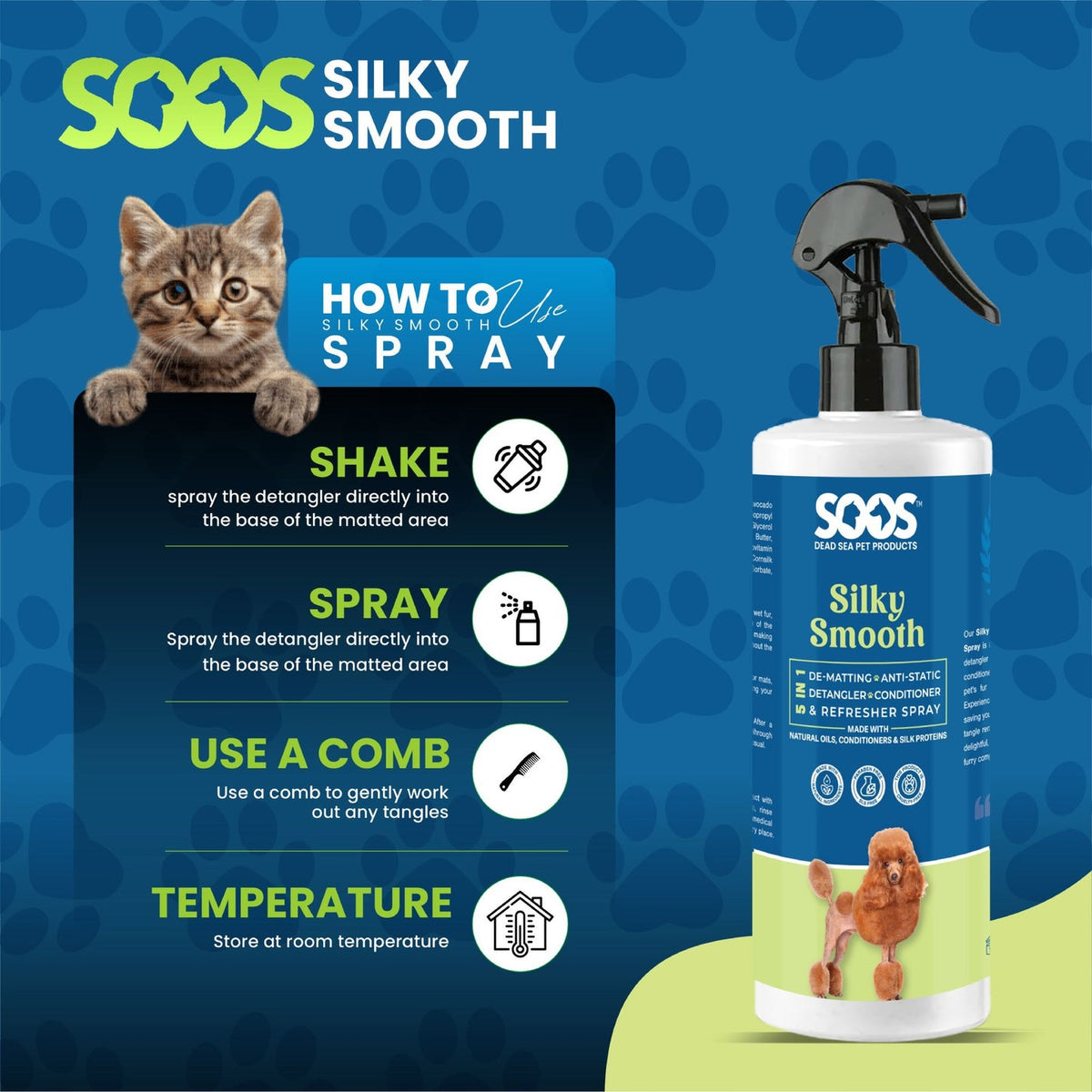 Soos Silky Smooth 5-in-1 Leave-on Conditioning Spray for Dogs and Cats