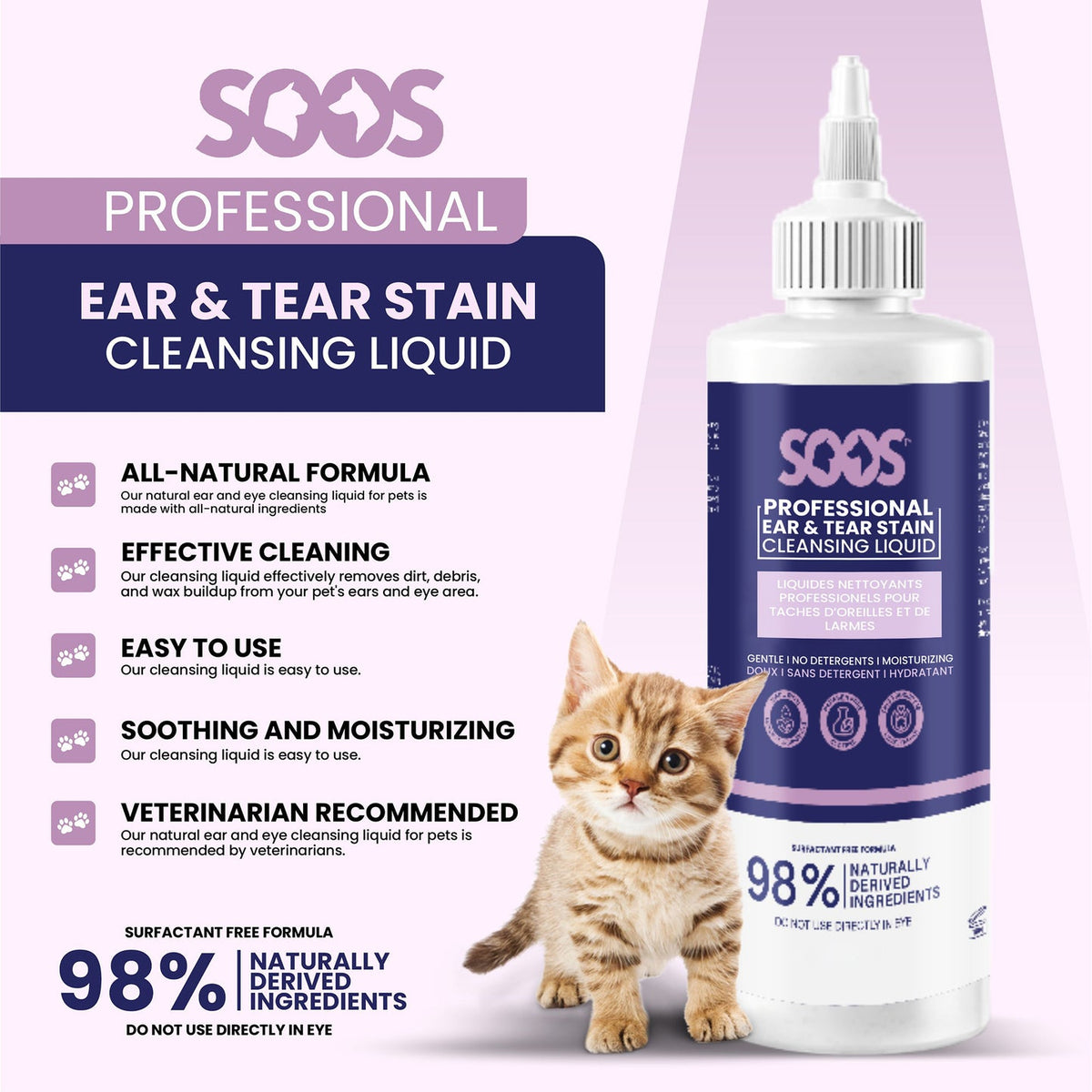 Soos Natural Ear & Tear Stain Cleansing Liquid for Pets