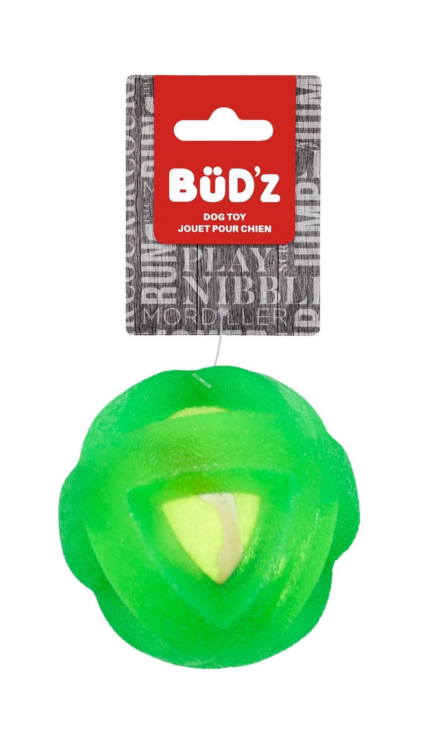Bud'Z - Rubber Dog Toy With Inserted Tennis Ball, Green