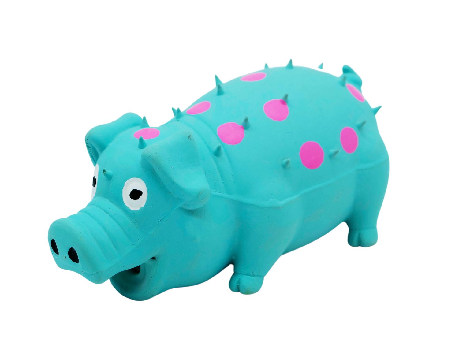 Bud'Z - Latex Dog Toy With Squeaker Turquoise Pig With Pink Dots