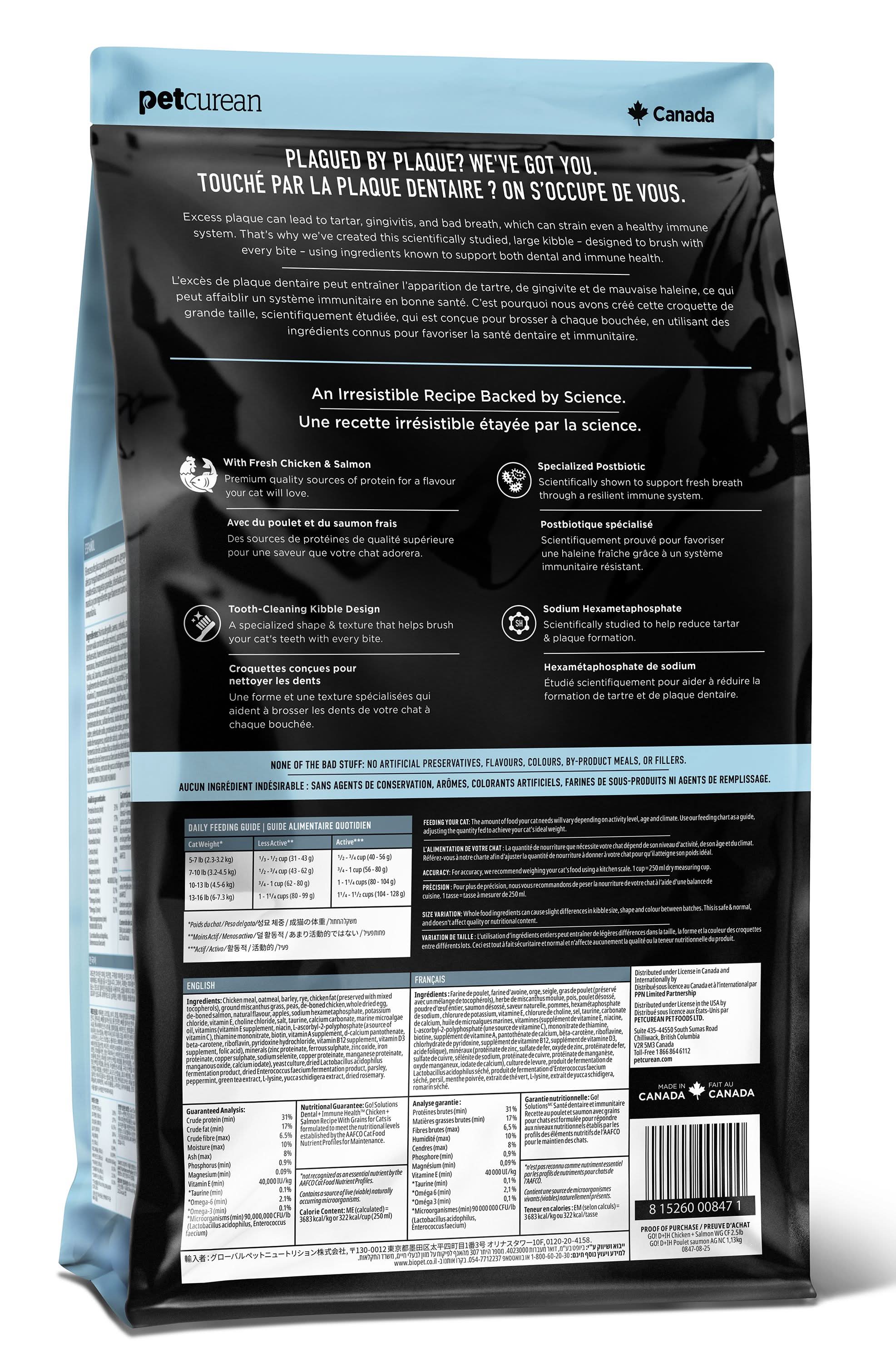 Petcurean Go - Dental + Immune Health Chicken + Salmon Recipe With Grains Cat