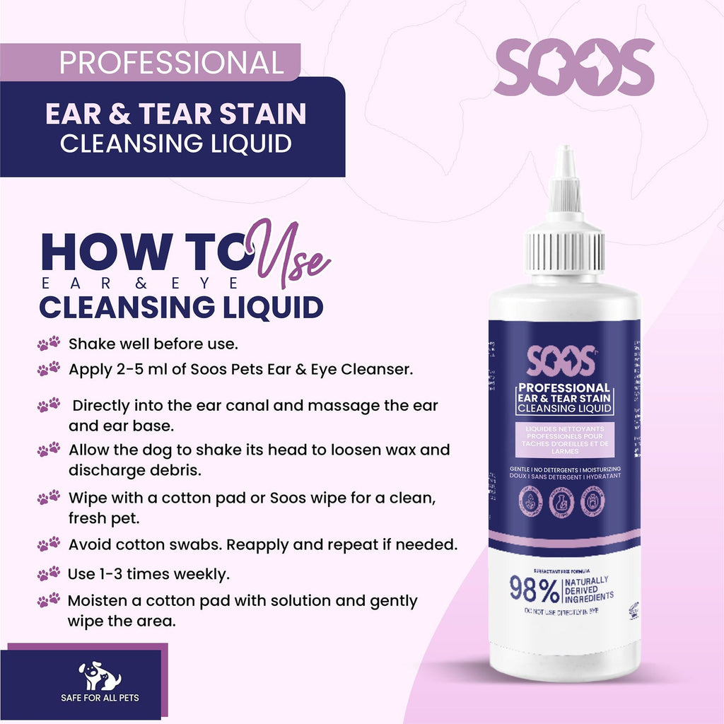 Soos Natural Ear & Tear Stain Cleansing Liquid for Pets