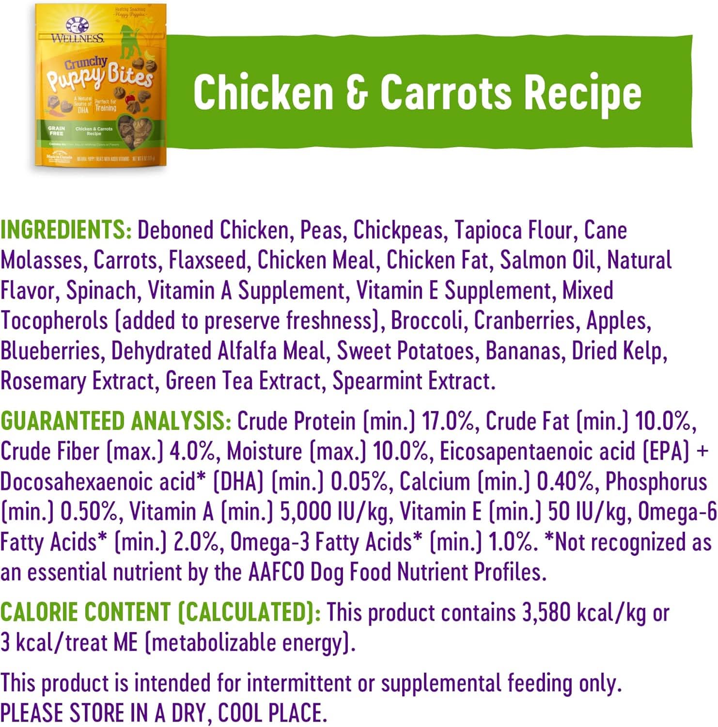Wellness Grain Free Crunchy Puppy Bites Chicken & Carrots Recipe Dog Treat