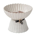 Dexypaws Raised Ceramic Cat Bowl, White With Black Flower Cat 8.7oz