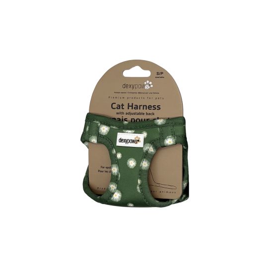 Dexypaws Neoprene Harness For Cat, Green With Daisy Print