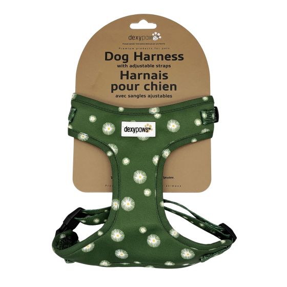 Dexypaws Neoprene Harness For Dog, Green With Daisy Print