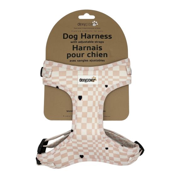 Dexypaws Neoprene Harness For Dog, Checkered And Hearts Print
