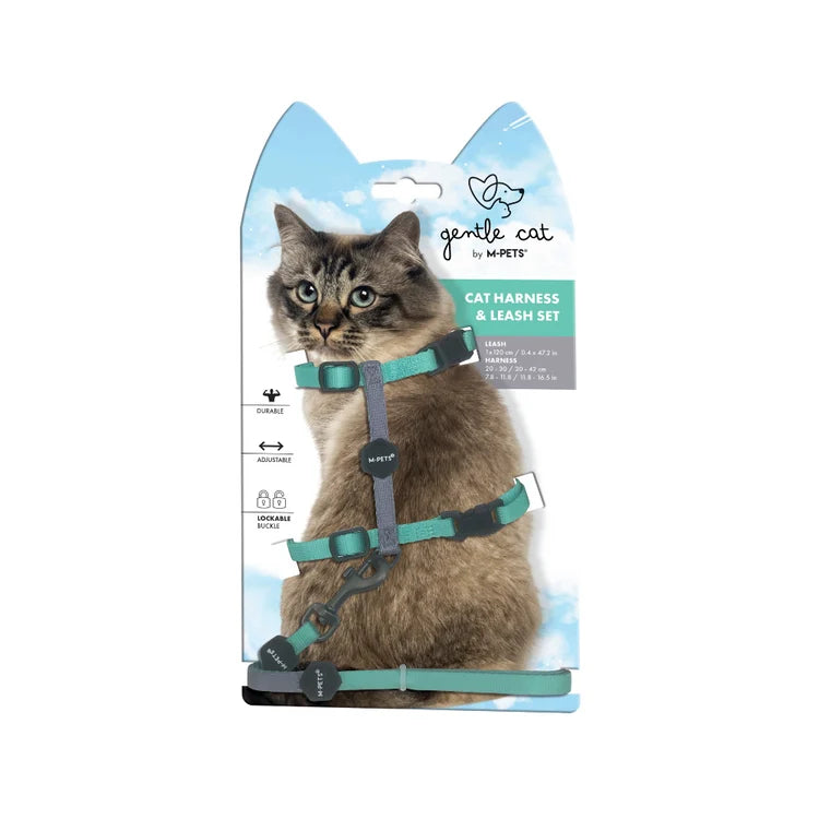 M-PETS Gentle Cat Harness Leash Set Jade Green