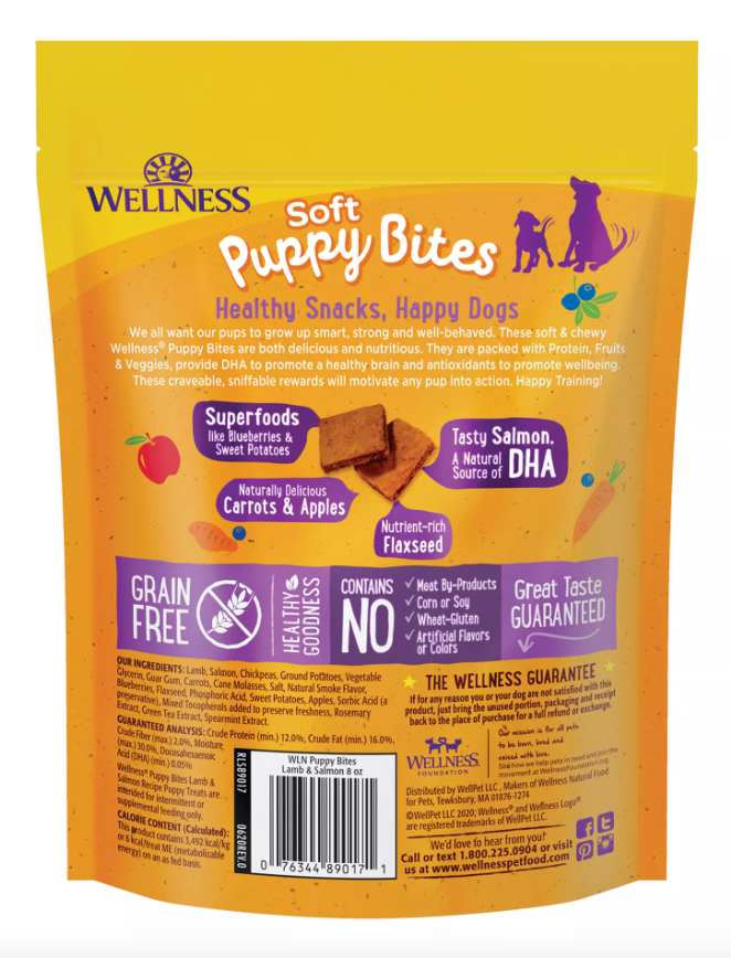 Wellness Complete Health Just for Puppy Soft Puppy Bites Lamb & Salmon Recipe Treats Value Bag
