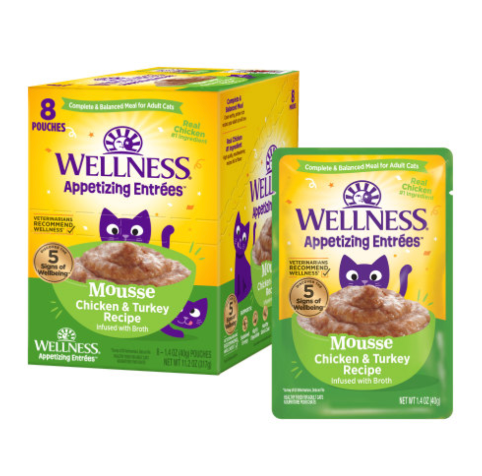 Wellness Appetizing Entrées Mousse Chicken & Turkey Recipe Infused with Broth Wet Cat Food