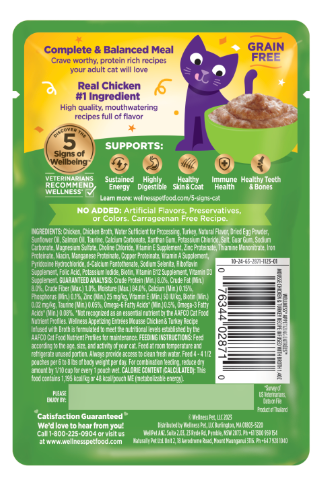 Wellness Appetizing Entrées Mousse Chicken & Turkey Recipe Infused with Broth Wet Cat Food