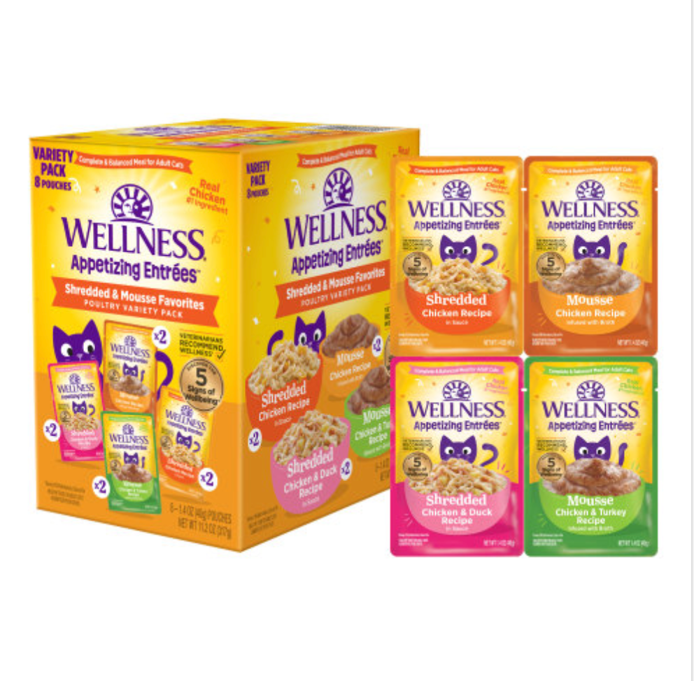 Wellness Appetizing Entrées Shredded & Mousse Favorites, Poultry Variety Pack Wet Cat Food