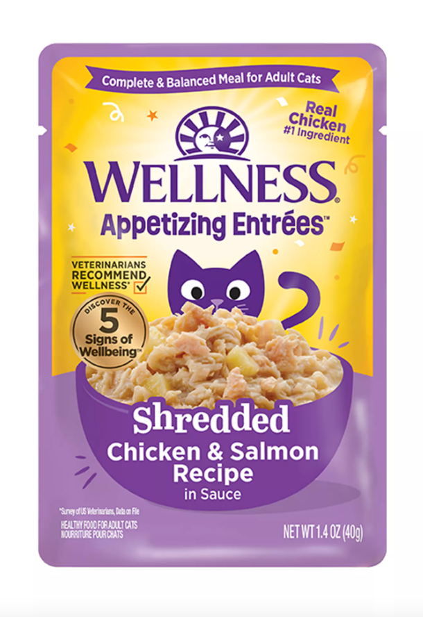 Wellness Appetizing Entrées Shredded Chicken & Salmon Recipe in Sauce Wet Cat Food
