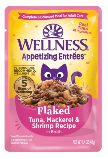 Wellness Appetizing Entrées Flaked Tuna, Mackerel & Shrimp in Broth Wet Cat Food