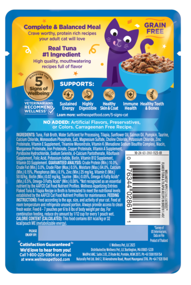 Wellness Appetizing Entrées Flaked Tuna & Tilapia in Broth Wet Cat Food