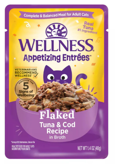 Wellness Appetizing Entrées Flaked Tuna & Cod Recipe in Broth Wet Cat Food