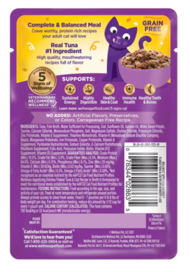 Wellness Appetizing Entrées Flaked Tuna & Cod Recipe in Broth Wet Cat Food