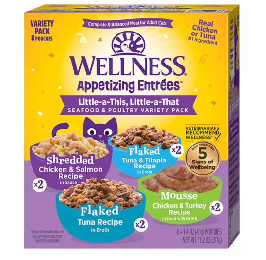Wellness Appetizing Entrées Flaked Favorites, Seafood and Poultry All Forms Pack Wet Cat Food