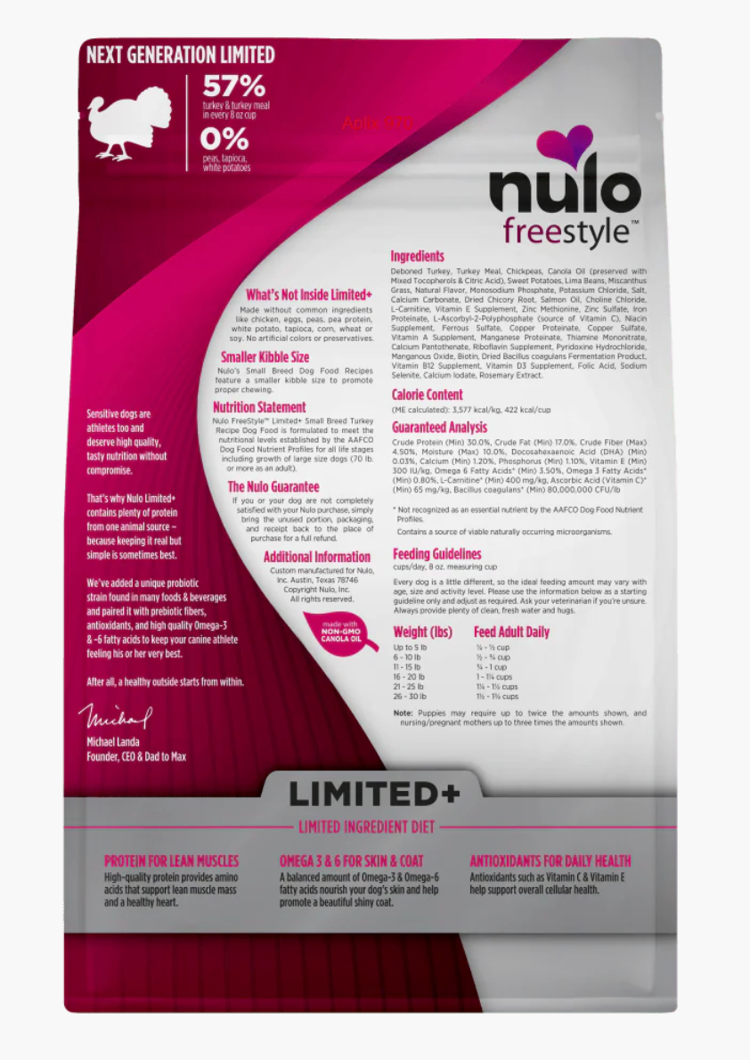 Nulo - Freestyle Dog Limited+ Grain Free Turkey Small Breed