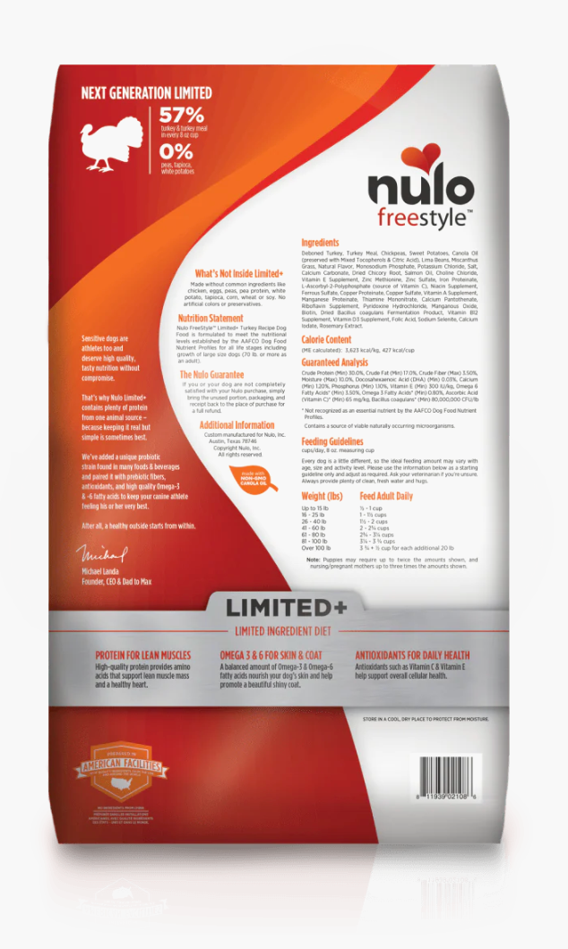 Nulo - Freestyle Dog Limited+ Grain Free Turkey Adult and Puppy