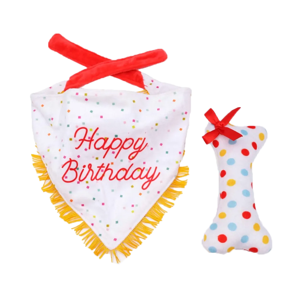Zippy Paws Birthday Bandana & Bone - 2 pk
