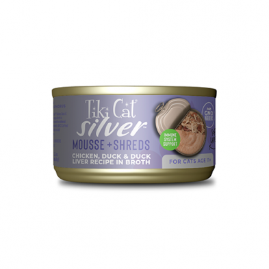 Tiki Cat Silver Mousse + Shreds Chicken, Duck & Duck Liver Recipe in Broth Wet Cat Food