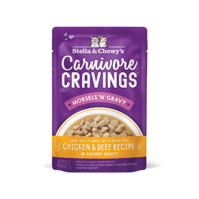 Stella & Chewy's Carnivore Cravings Morsels'N'Gravy Grain Free Cage-Free Chicken & Grass-Fed Beef Recipe in Savory Gravy Wet Cat Food