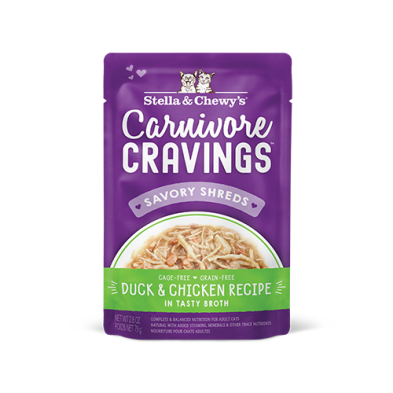 Stella & Chewy's Carnivore Cravings Savory Shreds Grain Free Cage-Free Duck & Chicken Recipe in Tasty Broth Wet Cat Food