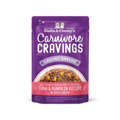 Stella & Chewy's Carnivore Cravings Savory Shreds Grain Free Wild-Caught Tuna & Pumpkin Recipe in Tasty Broth Wet Cat Food