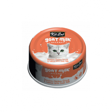 Kit Cat goat milk gourmet Boneless Chicken Shreds & Salmon with Goat Milk Wet Cat Food