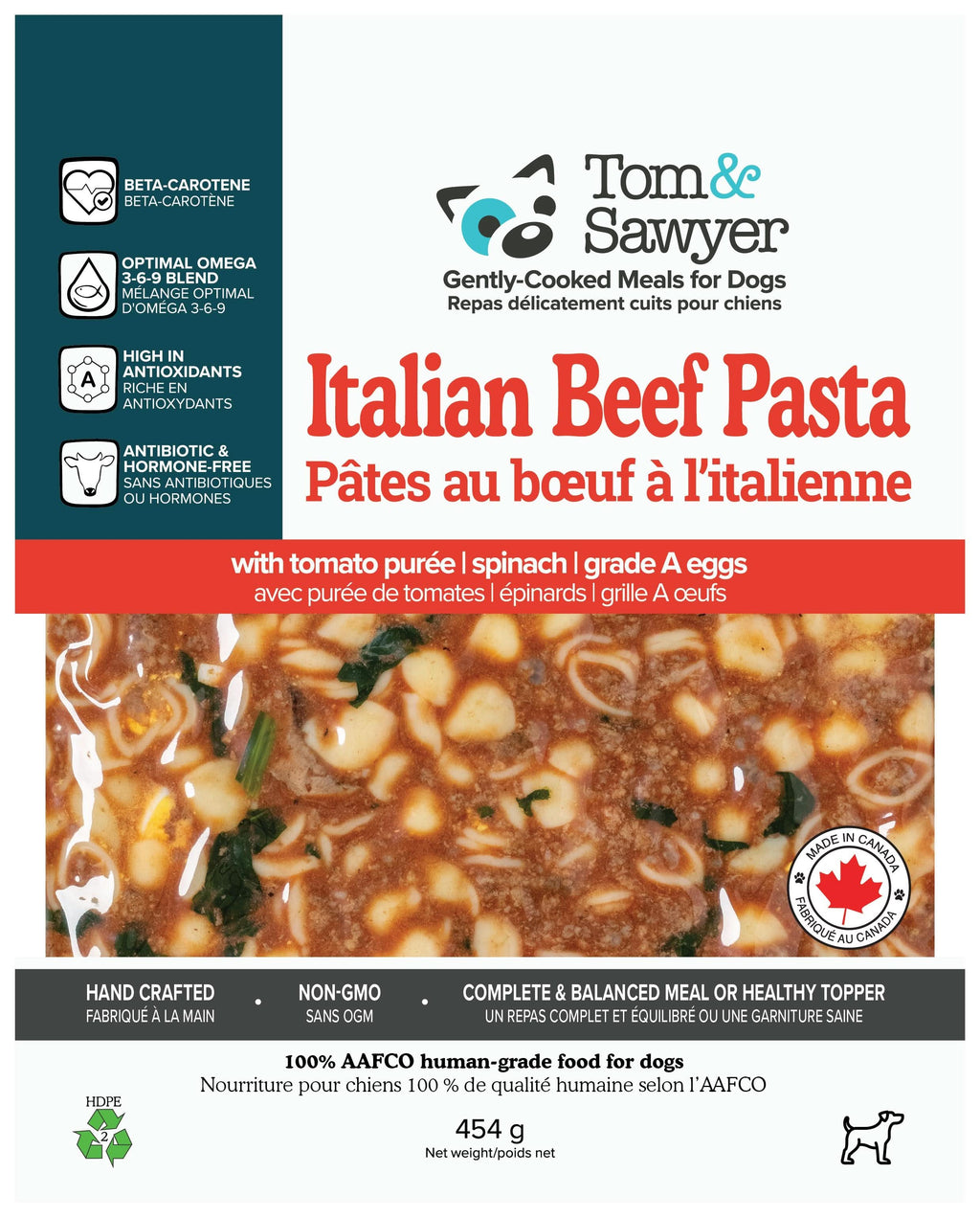 Tom&Sawyer Italian Beef Pasta - Gently Cooked Frozen Meals for Dogs