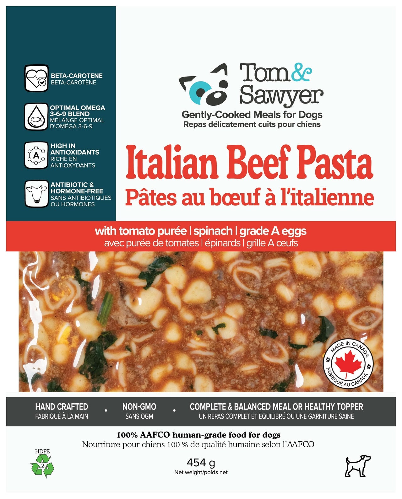 Tom&Sawyer Italian Beef Pasta - Gently Cooked Frozen Meals for Dogs