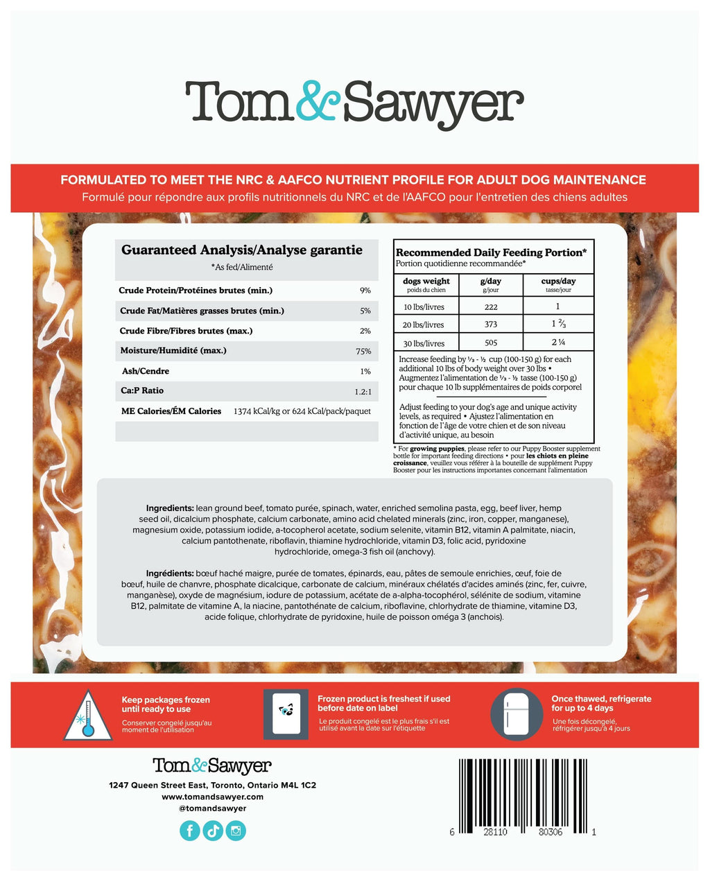 Tom&Sawyer Italian Beef Pasta - Gently Cooked Frozen Meals for Dogs