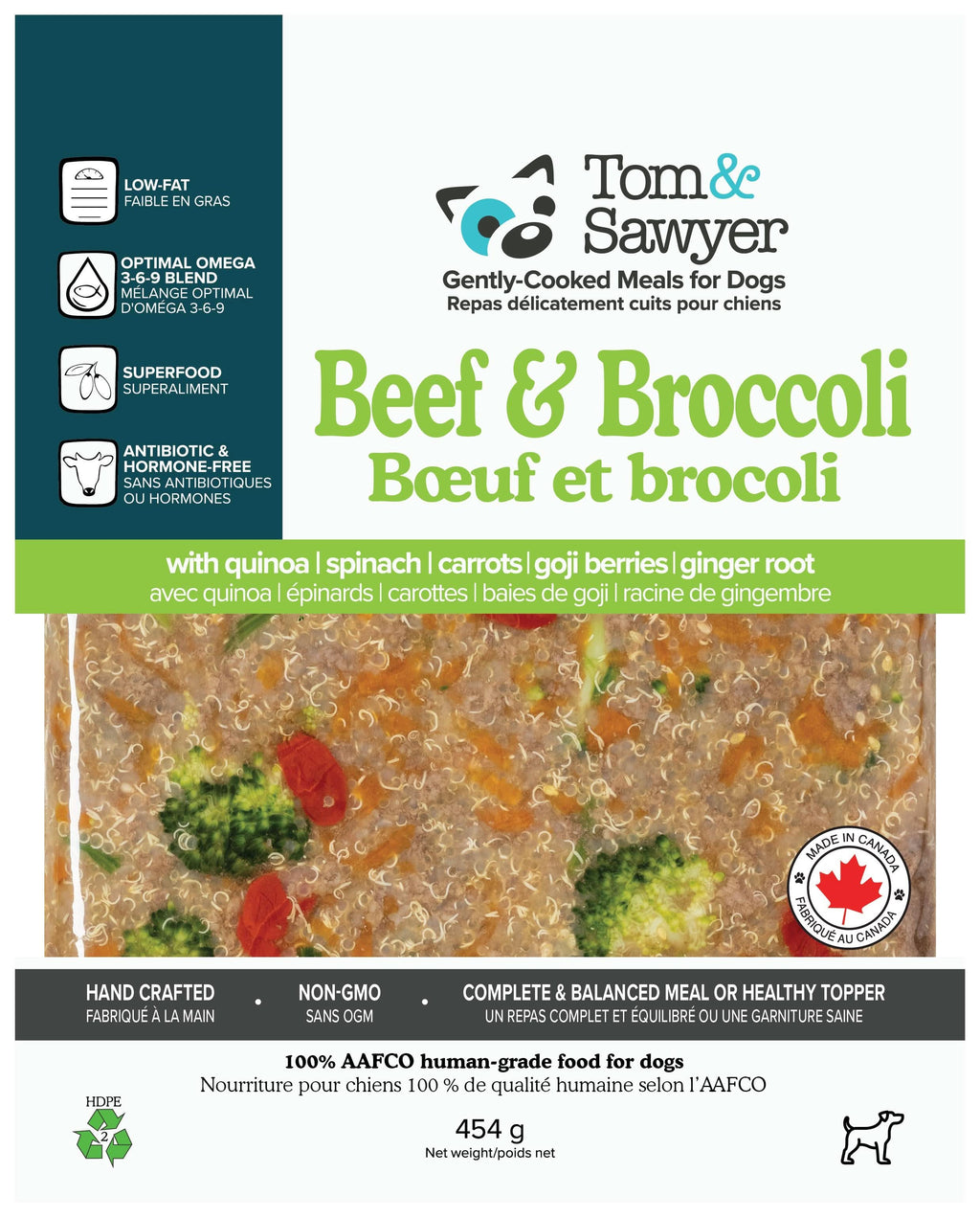 Tom&Sawyer Beef & Broccoli Gently - Cooked Frozen Meals for Dogs