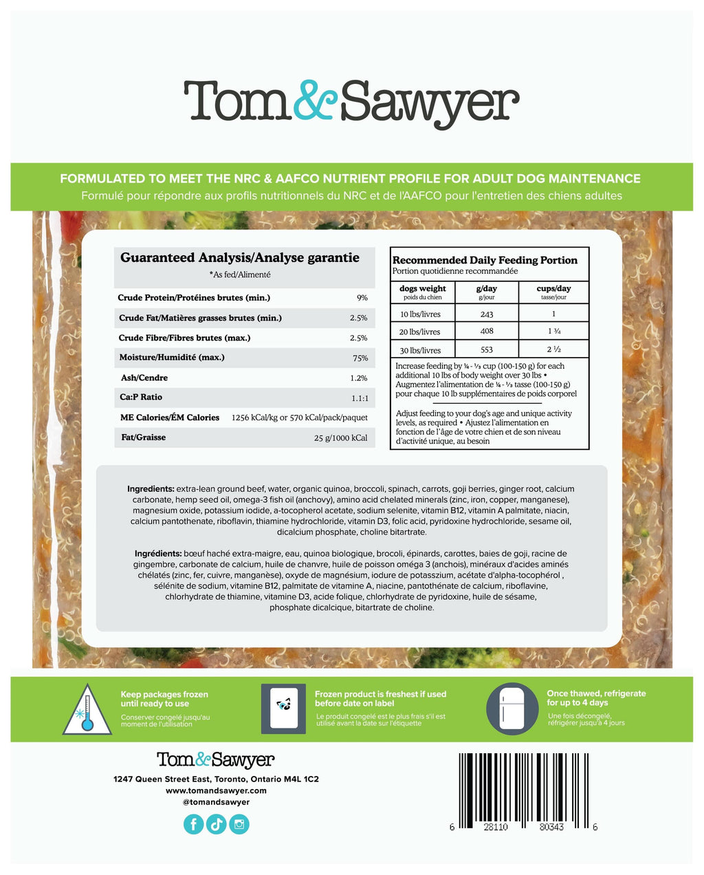 Tom&Sawyer Beef & Broccoli Gently - Cooked Frozen Meals for Dogs